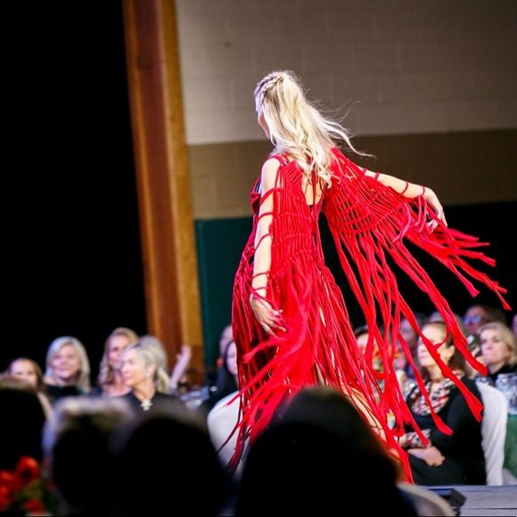 Handmade Macramé Deep Red Dress Cut Out Designer NYFW - Picture 4 of 16
